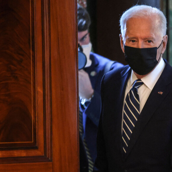 Le président américain Joe Biden donne sa première conférence de presse officielle à la Maison Blanche, depuis son accession à la présidence le 24 janvier 2021. Washington. Le 25 mars 2021. 