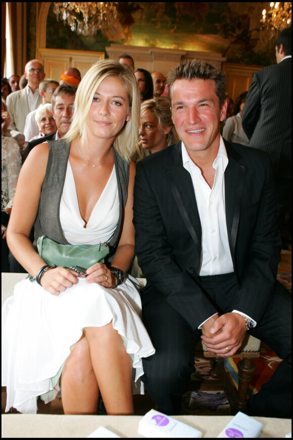 Benjamin Castaldi et Flavie Flament au mariage de Mimie Mathy en la mairie de Neuilly Sur Seine en 2005.