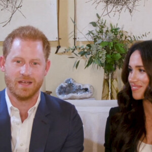 Le prince Harry, duc de Sussex, et Meghan Markle, duchesse de Sussex en interview pour l'émission Engineering A Better World TIME100, le 20 octobre 2020