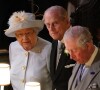 La reine Elizabeth II d'Angleterre, son mari le prince Philip, duc d'Edimbourg, leur fils le prince Charles, prince de Galles - Cérémonie de mariage de la princesse Eugenie d'York et Jack Brooksbank en la chapelle Saint-George au château de Windsor.