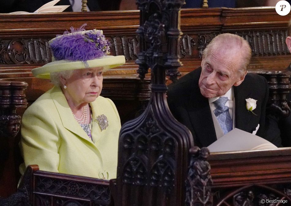 La reine Elisabeth II d'Angleterre et Le prince Philip, duc d'Edimbourg,- Cérémonie de mariage du prince Harry et de Meghan Markle en la chapelle Saint-George au château de Windsor, Royaume Uni, le 19 mai 2018.