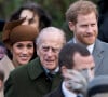 Le prince Philip, duc d'Edimbourg, le prince Harry et sa fiancée Meghan Markle - La famille royale d'Angleterre arrive à la messe de Noël à l'église Sainte-Marie-Madeleine à Sandringham.
