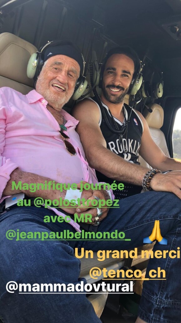 Jean-Paul Belmondo a fait un tour en hélicoptère avec Adil Rami à Saint-Tropez le 2 juillet 2020.