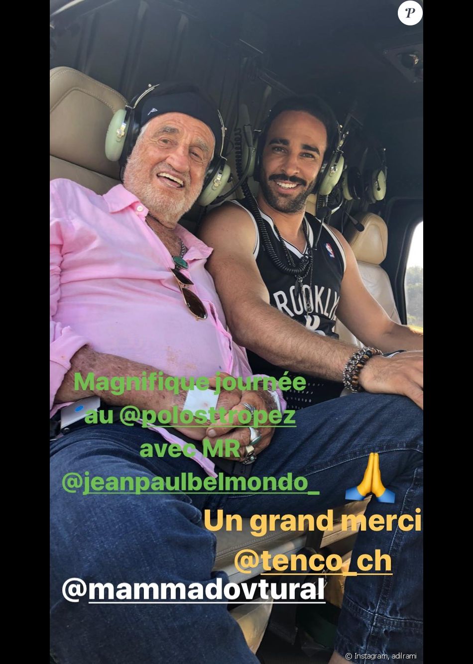 Jean-Paul Belmondo a fait un tour en hélicoptère avec Adil Rami à Saint-Tropez le 2 juillet 2020.