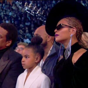 Beyoncé et Jay-Z avec leur fille Blue Ivy lors de la 60ème soirée annuelle des Grammy Awards au Madison Square Garden à New York City, New York, etats-Unis, le 28 janvier 2018.