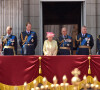 Le prince Edward, le prince William, duc de Cambridge, la reine Elisabeth II, le prince Philip, duc d'Edimbourg et le prince Andrew, duc d'York - La famille royale d'Angleterre assiste à la parade de la Royale Air Force pour le 75ème anniversaire de la bataille d'Angleterre à Londres.