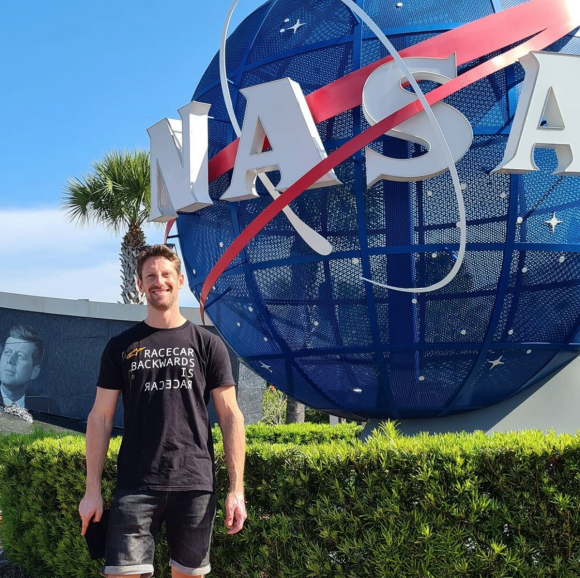 Romain Grosjean visite le John F. Kennedy Space Center à Merritt Island, en Floride. Avril 2021.