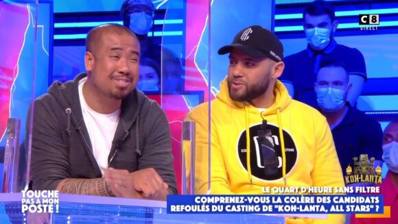 Sakhone et Mohamed de "Koh-Lanta" sur le plateau de "Touche pas à mon poste" sur C8, le 12 avril 2021