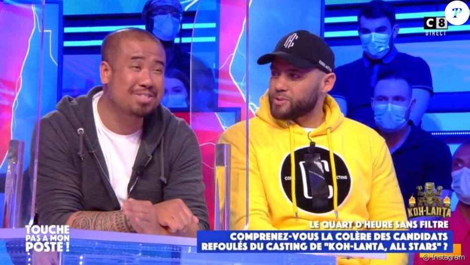 Sakhone et Mohamed de "Koh-Lanta" sur le plateau de "Touche pas à mon poste" sur C8, le 12 avril 2021