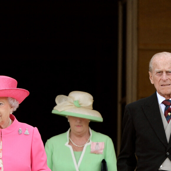 La princesse Anne d'Angleterre, la reine Elisabeth II, Le prince Philip, duc d'Edimbourg et le prince Harry - Garden Party au palais de Buckingham à Londres le 28 mai 2014.