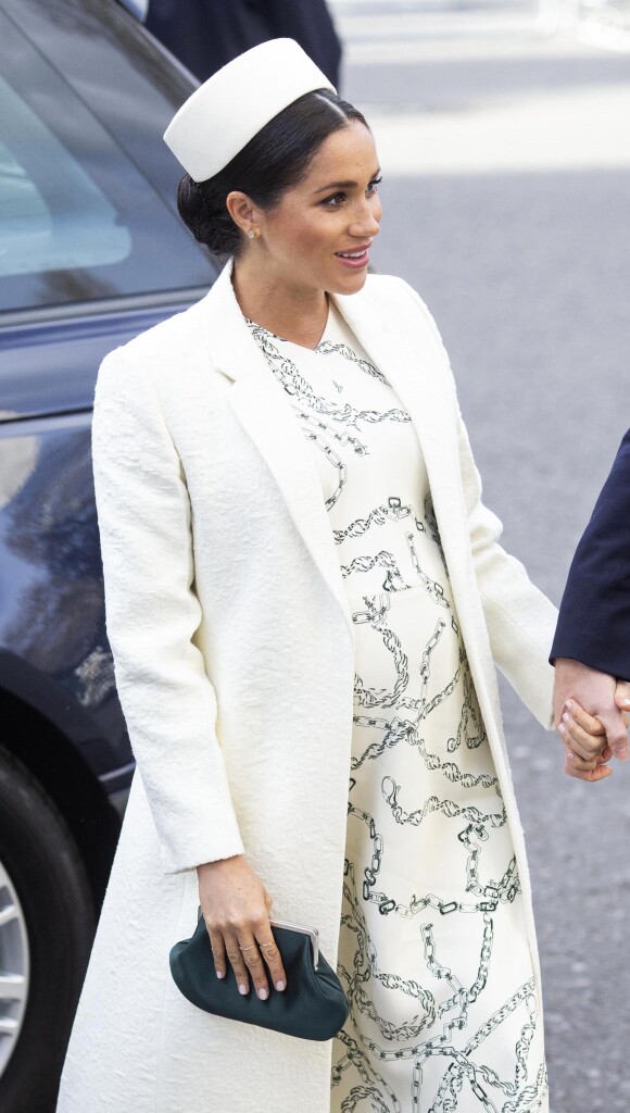 Meghan Markle, duchesse de Sussex - Arrivée de la famille royale britannique à la messe en l'honneur de la journée du Commonwealth à l'abbaye de Westminster à Londres, le 11 mars 2019.