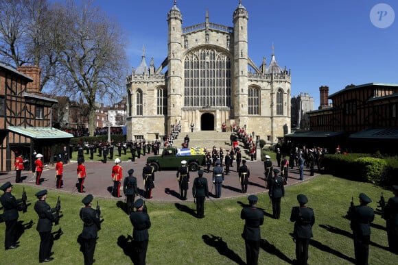 Funérailles du prince Philip, duc d'Edimbourg à la chapelle Saint-Georges du château de Windsor, le 17 avril 2021.