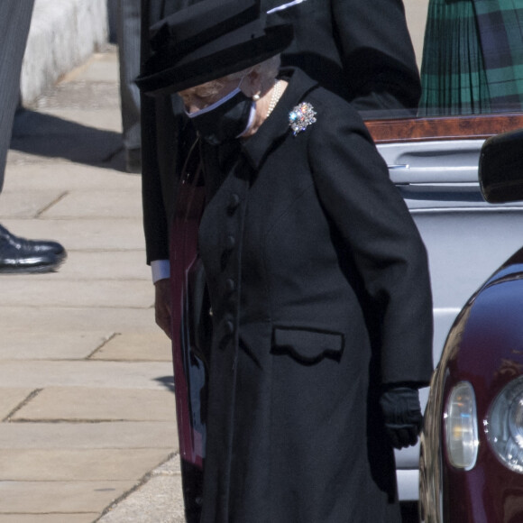 La reine Elisabeth II d'Angleterre - Arrivées aux funérailles du prince Philip, duc d'Edimbourg à la chapelle Saint-Georges du château de Windsor, le 17 avril 2021.