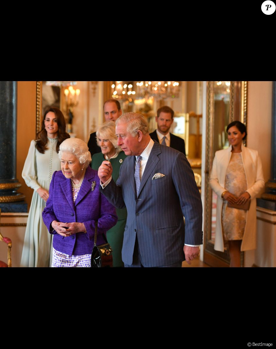La reine Elisabeth II d'Angleterre et le prince Charles - La famille royale d'Angleterre lors de la réception pour les 50 ans de l'investiture du prince de Galles au palais Buckingham à Londres. Le 5 mars 2019