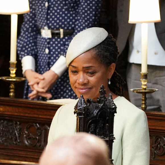 La reine Elisabeth II d'Angleterre et le prince Philip, duc d'Edimbourg, la mère de Meghan Markle, Doria Ragland, lors du mariage du prince Harry et de Meghan Markle en la chapelle St George à Windsor. Le 19 mai 2018
