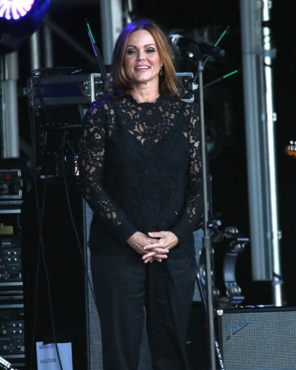 Belinda Carlisle du groupe "The Go-Go's" venant participer à l'émission "Jimmy Kimmel Live" à Los Angeles.