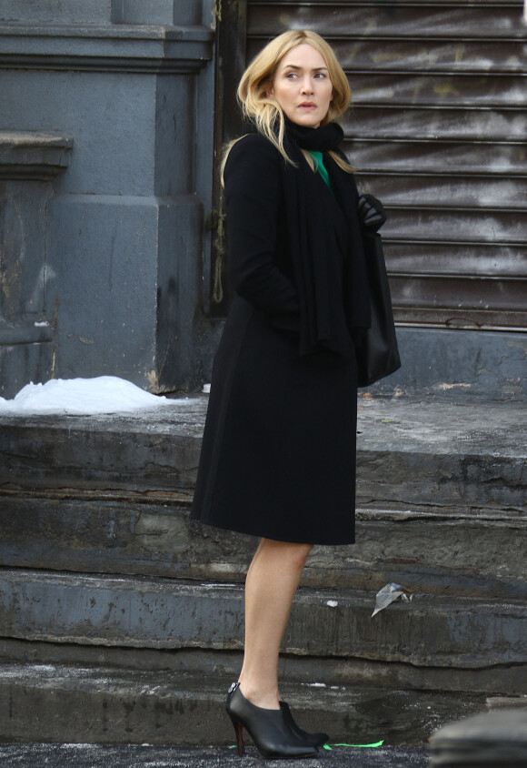 Kate Winslet et Jacob Latimore sur le tournage du film 'Collateral Beauty' dans le quartier de Manhattan à New York, le 16 mars 2016.