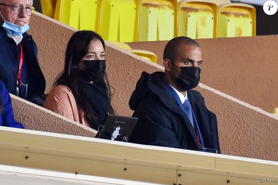Alize Lim et Tony Parker lors du match entre Monaco (ASM) et Lyon (OL) au stade Louis II de Monaco le 2 mai 2021