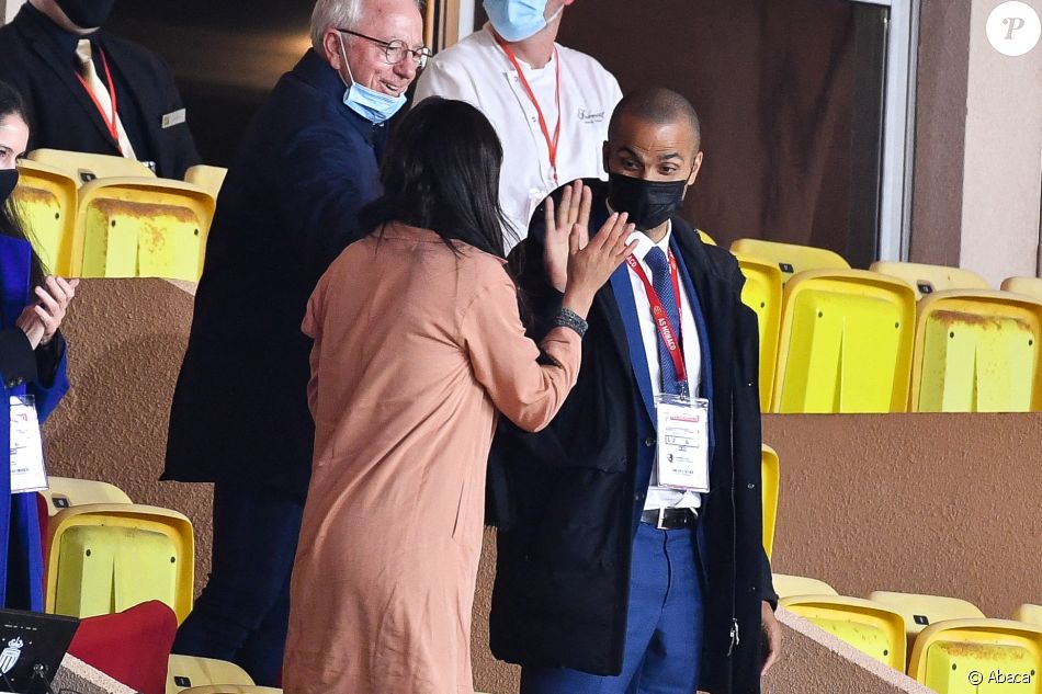 Alize Lim et Tony Parker lors du match entre Monaco (ASM) et Lyon (OL) au stade Louis II de Monaco le 2 mai 2021