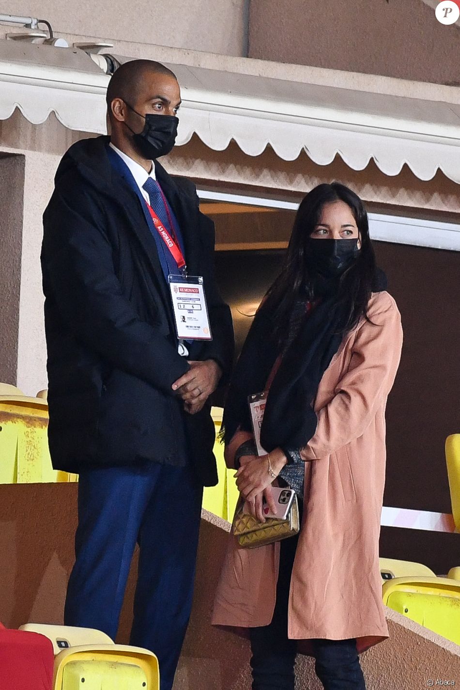 Alize Lim et Tony Parker lors du match entre Monaco (ASM) et Lyon (OL) au stade Louis II de Monaco le 2 mai 2021