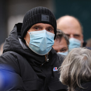 Exclusif - Denis Brogniart - Sorties des obsèques de Hubert Auriol au Temple de l'Oratoire du Louvre à Paris. Le 18 janvier 2021