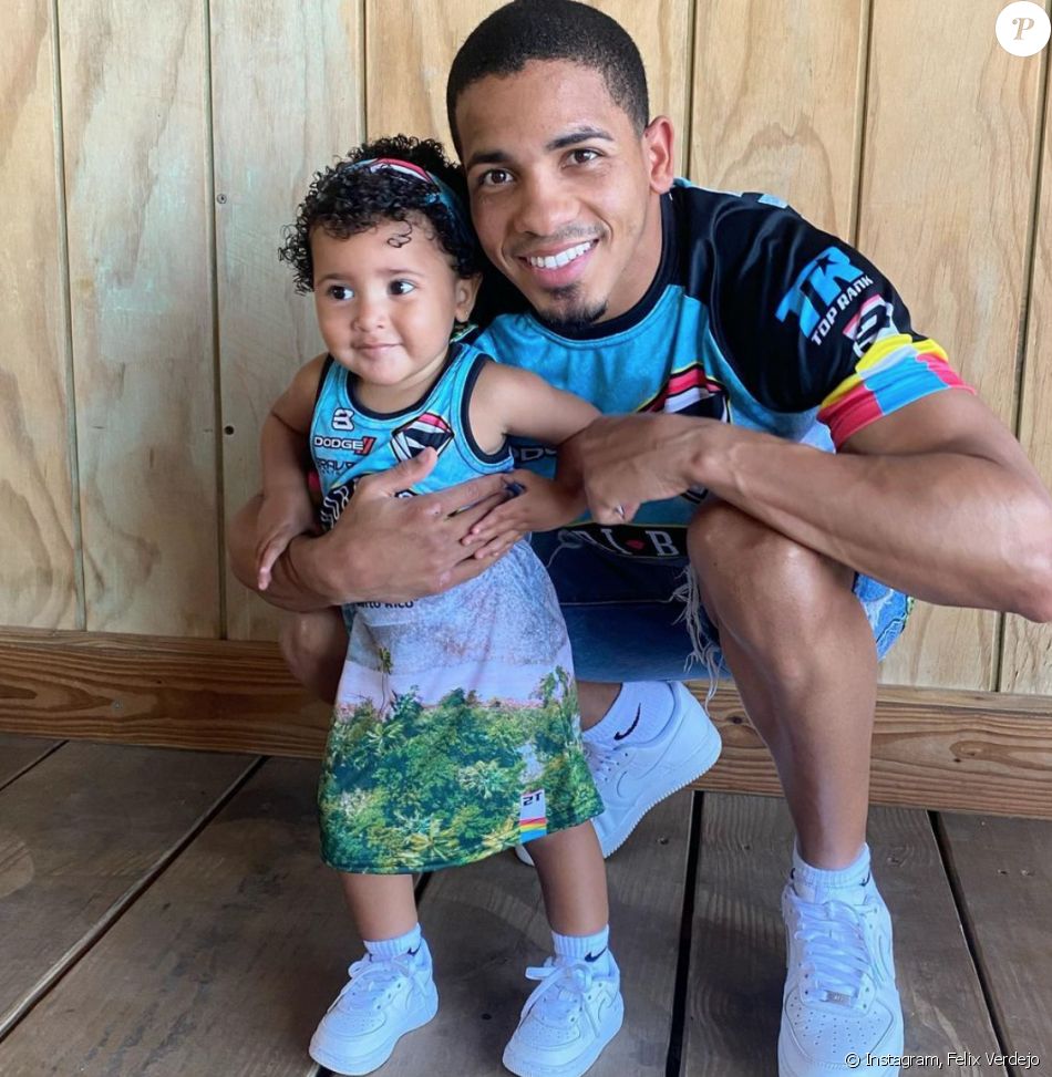 Le boxeur porto-ricain Felix Verdejo et sa fille Miranda. Juillet 2020.