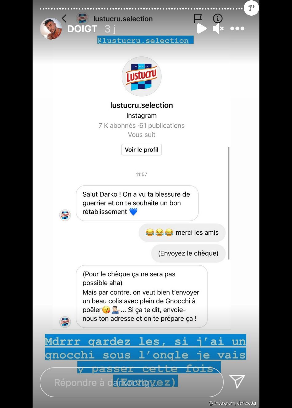 Darko (Secret Story) obligé de se faire hospitaliser après s'être coincé un morceau de pate dans l'ongle d'un doigt - Instagram