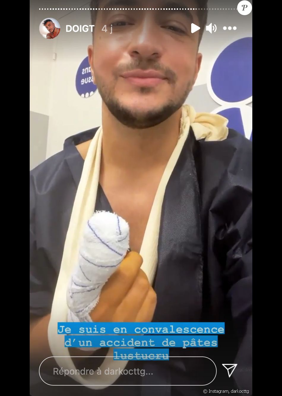 Darko (Secret Story) obligé de se faire hospitaliser après s'être coincé un morceau de pate dans l'ongle d'un doigt - Instagram