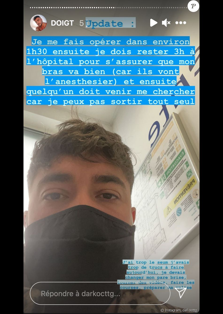 Darko (Secret Story) obligé de se faire hospitaliser après s'être coincé un morceau de pate dans l'ongle d'un doigt - Instagram