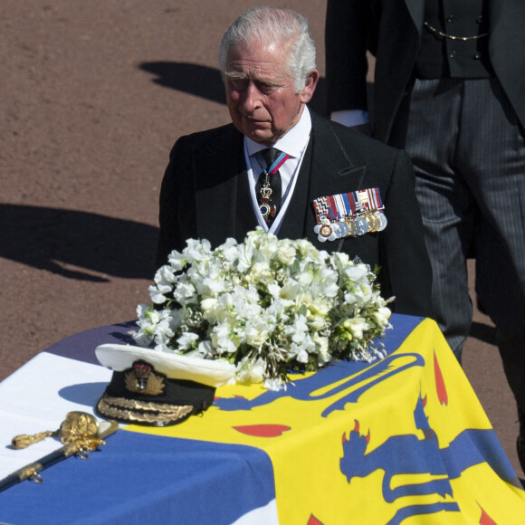 Le prince Charles, prince de Galles - Arrivées aux funérailles du prince Philip, duc d'Edimbourg à la chapelle Saint-Georges du château de Windsor, le 17 avril 2021.