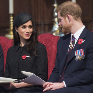 Meghan Markle, duchesse de Sussex et le prince Harry, duc de Sussex, lors de la cérémonie commémorative de l'ANZAC Day à l'abbaye de Westminster à Londres. Le 25 avril 2018