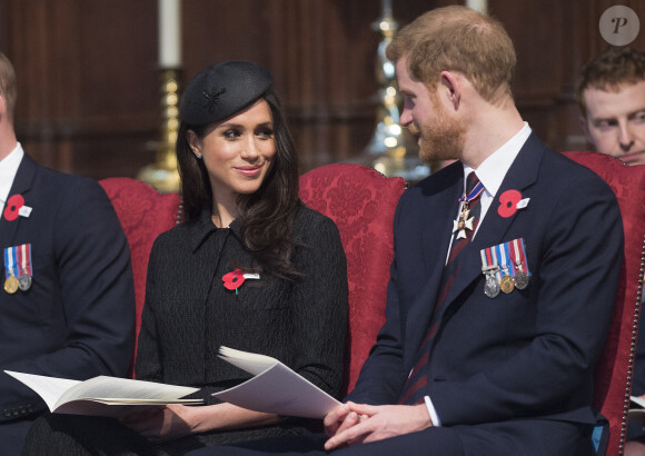 Meghan Markle, duchesse de Sussex et le prince Harry, duc de Sussex, lors de la cérémonie commémorative de l'ANZAC Day à l'abbaye de Westminster à Londres. Le 25 avril 2018
