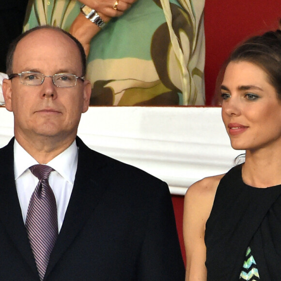 Le prince Albert II de Monaco, Charlotte Casiraghi, Gad Elmaleh - Soirée de cloture du 20ème Jumping International de Monte-Carlo au Port Hercule de Monaco à Monte-Carlo, le 27 juin 2015.