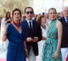 La princesse Caroline de Hanovre, Gad Elmaleh et sa compagne Charlotte Casiraghi arrivant à la soirée pour l'inauguration du nouveau Yacht Club de Monaco, Port Hercule.