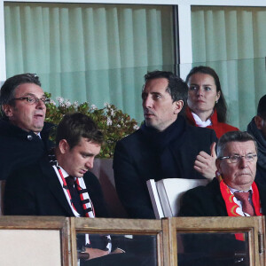 Le prince Albert II de Monaco, Pierre Casiraghi, Gad Elmaleh - Match de football de la ligue 1 entre l'AS Monaco (1) et le PSG (1) à Monaco le 9 février 2014.
