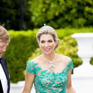 Le roi Willem-Alexander et la reine Maxima des Pays-Bas lors du dîner d'état offert par le président de l'Irlande Michael D. Higgins à la résidence Aras an Uachtarain à Dublin. Le 12 juin 2019.