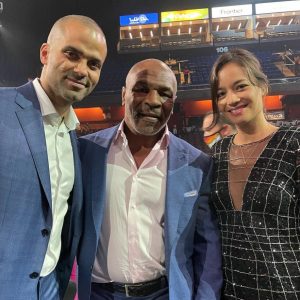 Tony Parker, Mike Tyson et Alizé Lim assistent à la cérémonie d'introduction de Tim Duncan au Basketball Hall Of Fame. Le 14 mai 2021.