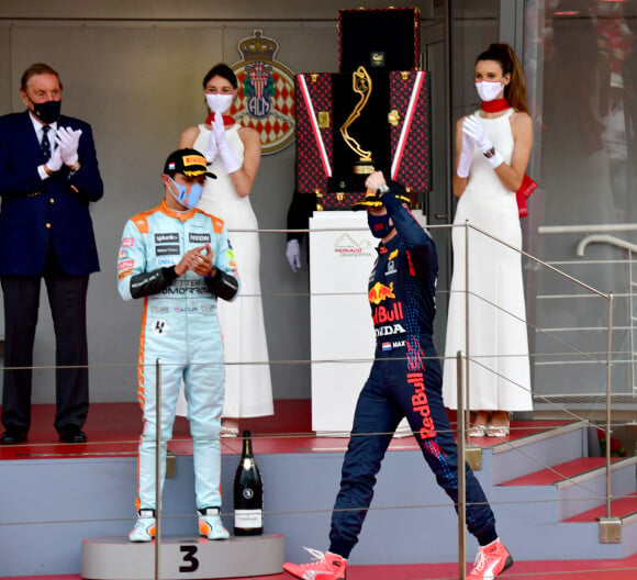 Michel Boeri, Lando Norris, Max Verstappen - Podium du 78ème Grand Prix de F1 de Monaco le 23 mai 2018. Bruno Bebert/Bestimage 