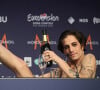 Damiano David - L'Italie remporte le concours musical Eurovision 2021 grâce à la performance du groupe Måneskin. Rotterdam. Le 22 mai 2021.