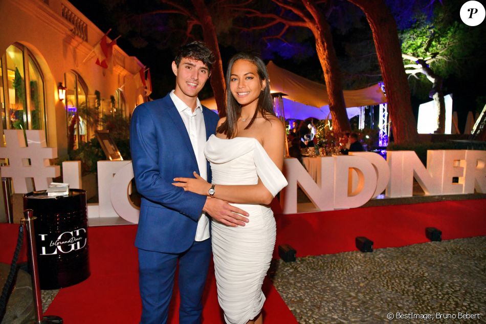 Exclusif - Vaimalama Chaves (Miss France 2019), et son compagnon, Nicolas Fleury - Le Grand Dîner s'est installé à Monaco pendant le 78ème Grand Prix de Formule 1 au Castel Roc, l'établissement situé en face du palais princier, le 22 mai 2021. © Bruno Bebert/Bestimage