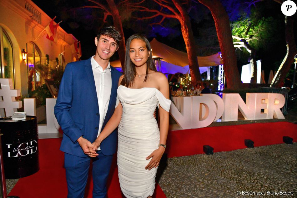 Exclusif - Vaimalama Chaves (Miss France 2019), et son compagnon, Nicolas Fleury - Le Grand Dîner s'est installé à Monaco pendant le 78ème Grand Prix de Formule 1 au Castel Roc, l'établissement situé en face du palais princier, le 22 mai 2021. © Bruno Bebert/Bestimage