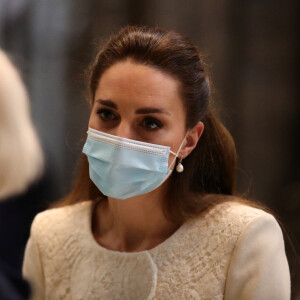 Catherine (Kate) Middleton, duchesse de Cambridge, lors d'une visite au centre de vaccination de l'abbaye de Westminster à Londres, Royaume Uni, le 23 mars 2021. 