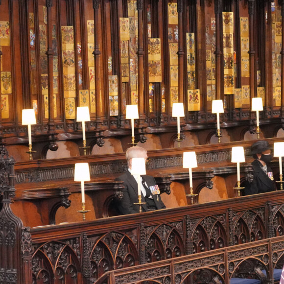 La reine Elisabeth II d'Angleterre - Funérailles du prince Philip, duc d'Edimbourg à la chapelle Saint-Georges du château de Windsor, Royaume Uni, le 17 avril 2021.