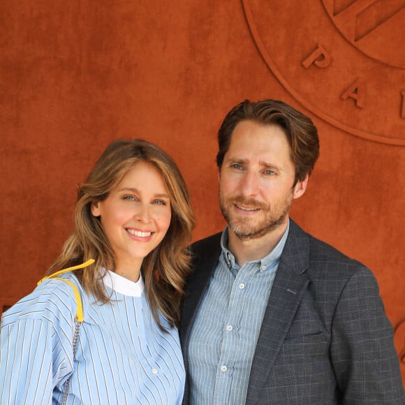 Ophélie Meunier (enceinte) et son mari Mathieu Vergne au village des Internationaux de France de Roland Garros à Paris le 9 juin 2021. © Dominique Jacovides / Bestimage