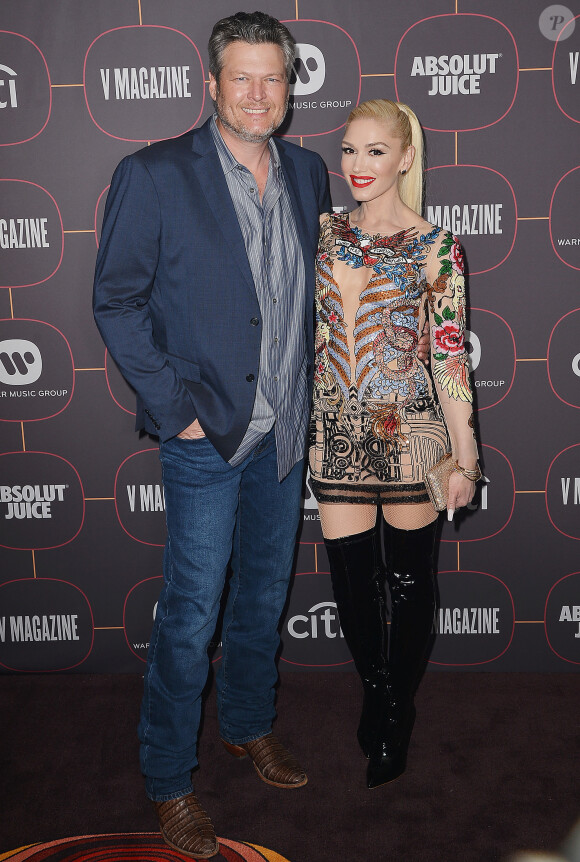 Gwen Stefani et son compagnon Blake Shelton au photocall de la soirée des "Pre-Grammy Awards 2020" à Los Angeles, le 23 janvier 2020.
