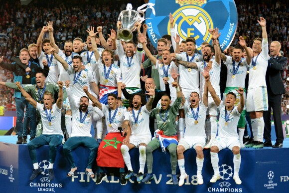 Zinedine Zidane et l'équipe du Real Madrid - Le Real Madrid remporte la Ligue des Champions face au FC Liverpool à Kiev le 26 mai 2018.