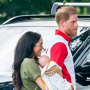 Le prince Harry, duc de Sussex, Meghan Markle, duchesse de Sussex et leur fils Archie Harrison Mountbatten-Windsor lors d'un match de polo de bienfaisance King Power Royal Charity Polo Day à Wokinghan, comté de Berkshire, Royaume Uni, le 10 juillet 2019.