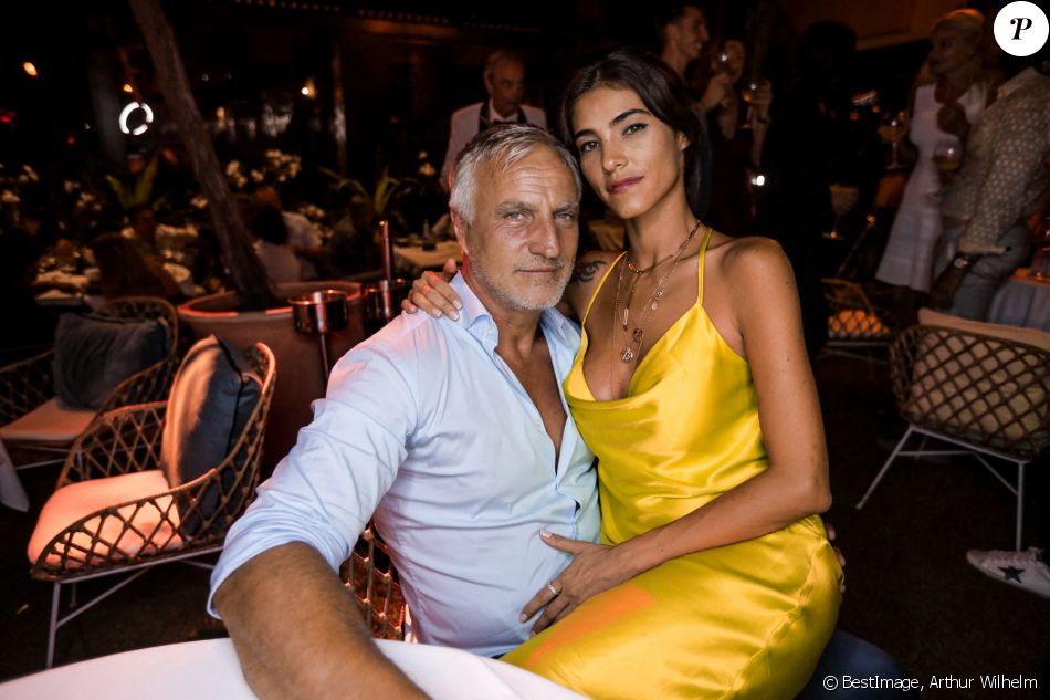David Ginola et sa compagne Maeva Denat - Les people font la fête à la Gioia à Saint-Tropez. Eté 2020. © Arthur Wilhelm via Bestimage