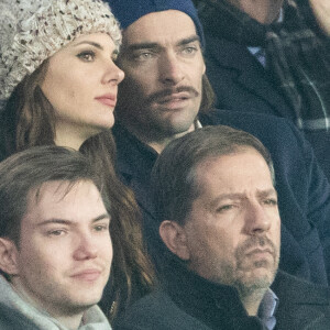 Camille Lacourt et sa compagne Alice Detollenaere - Tribunes du match de championnat de Ligue 1 Conforama opposant le Paris Saint-Germain (PSG) aux Girondins de Bordeaux au Parc des Princes à Paris. Le 23 février 2020. © Cyril Moreau/Bestimage