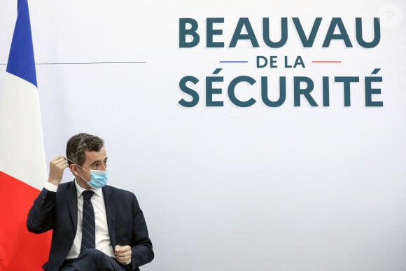 Le ministre de l'Intérieur, Gérald Darmanin lors d'une réunion sur le thème du Beauvau de la sécurité au commissariat de Beauvais, France, le 5 mars 2021. © Stéphane Lemouton/Bestimage